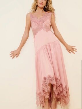 BHLDN | Dresses | Bhldn Evelyn Lace Vneck Highlow Midi Dress | Poshmark